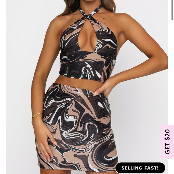 White Fox Next Level Brown Skirt Crop top set - Picture 1 of 5